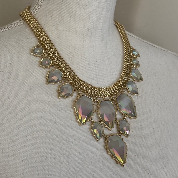 Vintage Kendra Scott Elegant Gretchen Statement Necklace Gold Iridescent Slate - Picture 6 of 17